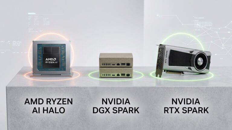 AMD Ryzen AI Halo vs NVIDIA DGX Spark vs NVIDIA RTX Spark: Compact AI Computers Compared
